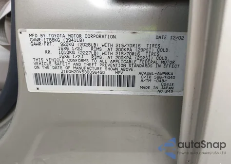 2003 Toyota Rav4 from USA, damaged, VIN JTEGH20V530096450